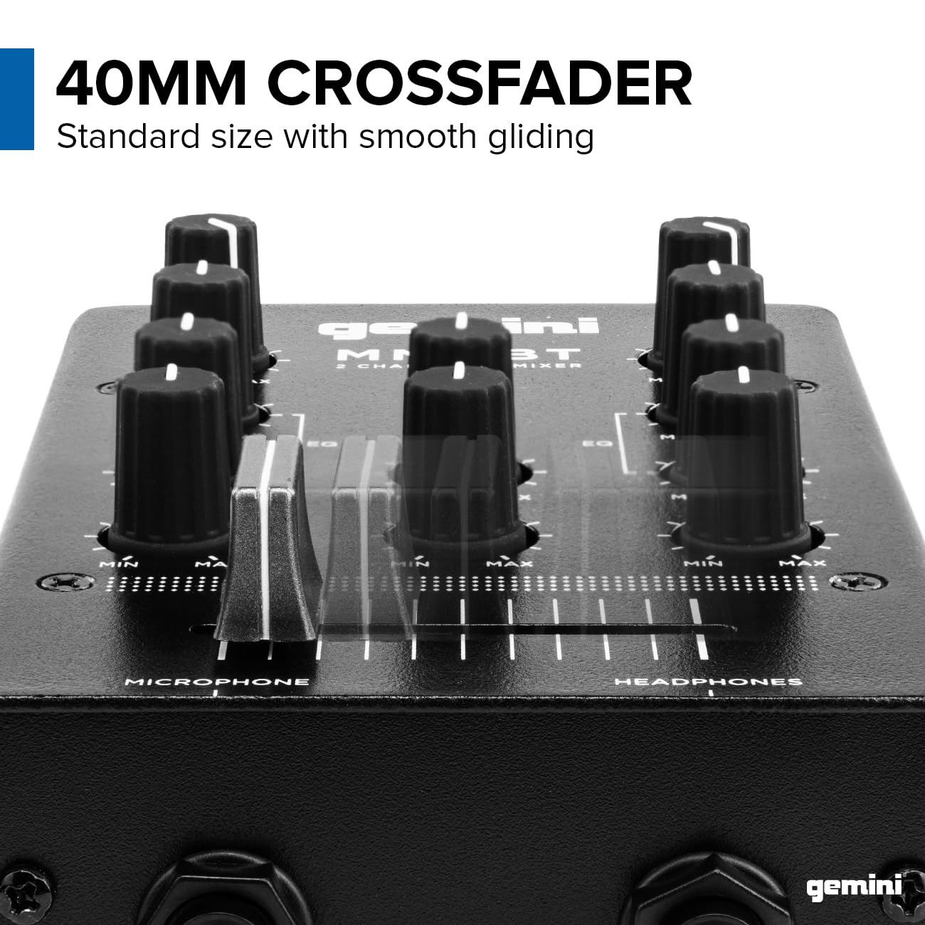 Gemini Portable Bluetooth DJ Mixer – 2-Channel Mini Audio Mixer with Wireless Input, RCA, Mic & Headphone Jacks, EQ & Crossfader – Compact DJ Mixer Board for Beginners & Mobile DJs (MM1BT) MM1BT - Image 3