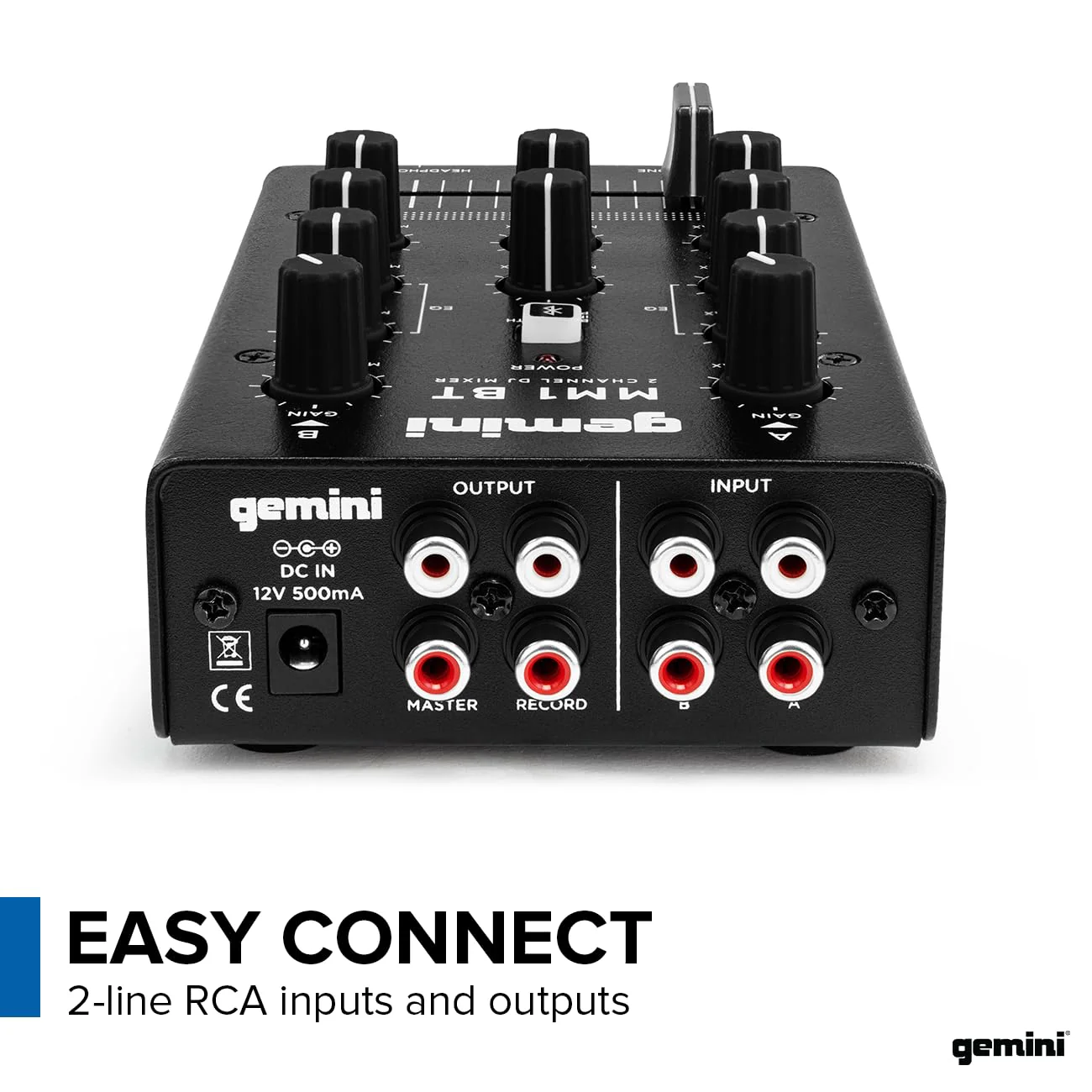 Gemini Portable Bluetooth DJ Mixer – 2-Channel Mini Audio Mixer with Wireless Input, RCA, Mic & Headphone Jacks, EQ & Crossfader – Compact DJ Mixer Board for Beginners & Mobile DJs (MM1BT) MM1BT - Image 4