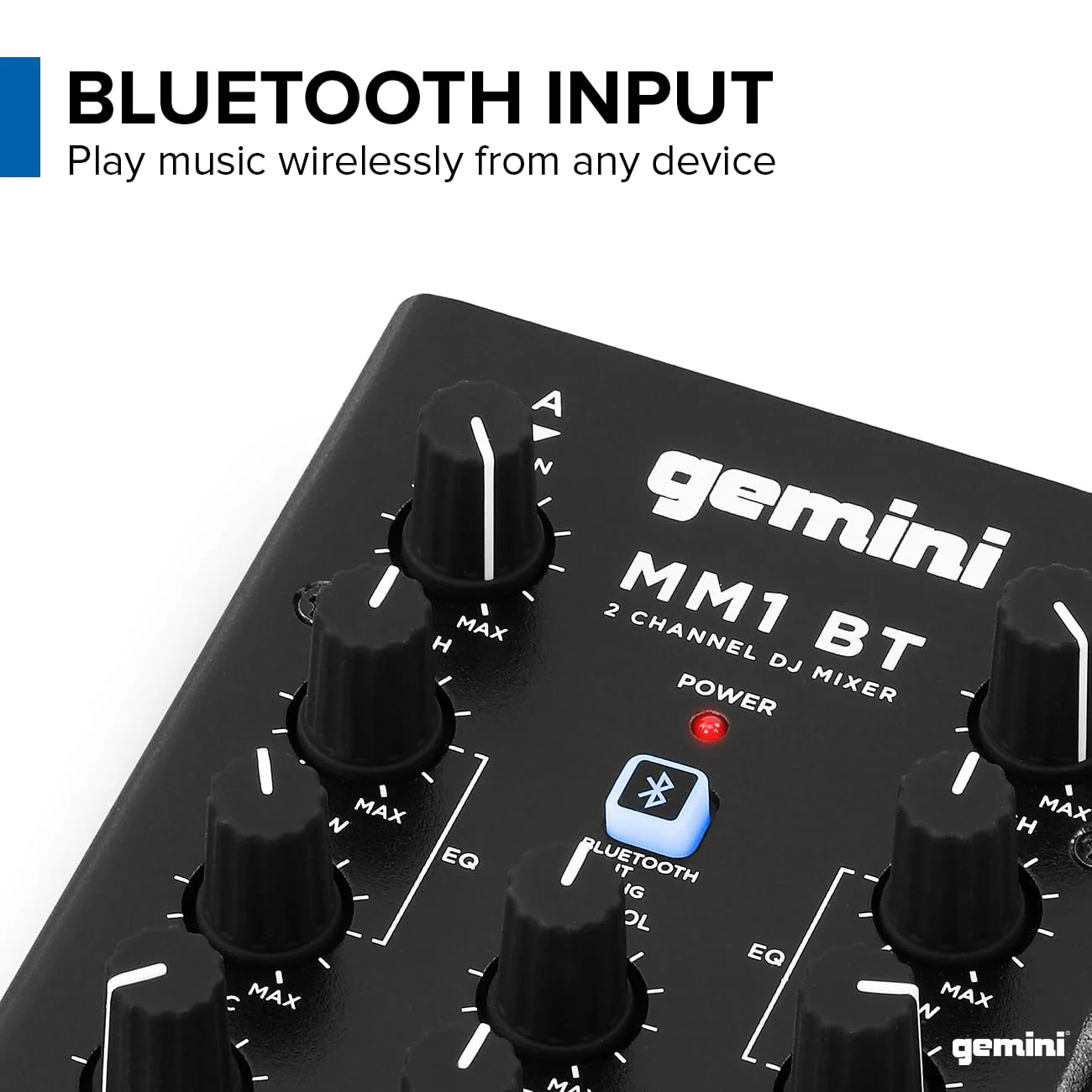 Gemini Portable Bluetooth DJ Mixer – 2-Channel Mini Audio Mixer with Wireless Input, RCA, Mic & Headphone Jacks, EQ & Crossfader – Compact DJ Mixer Board for Beginners & Mobile DJs (MM1BT) MM1BT - Image 5