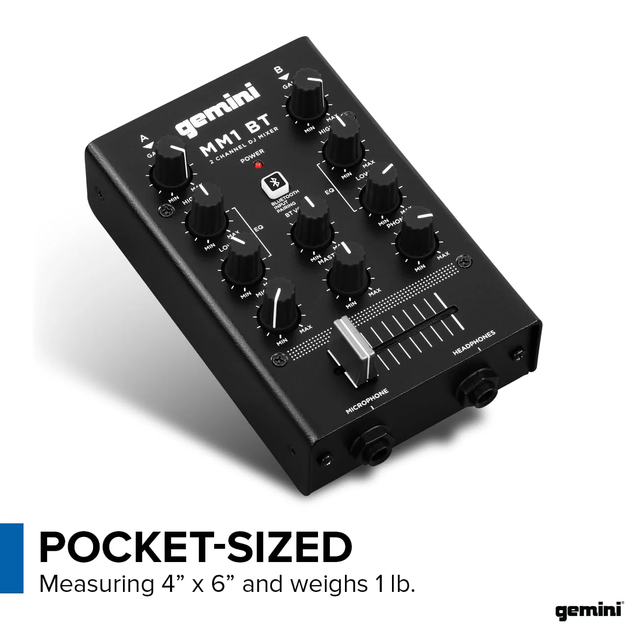 Gemini Portable Bluetooth DJ Mixer – 2-Channel Mini Audio Mixer with Wireless Input, RCA, Mic & Headphone Jacks, EQ & Crossfader – Compact DJ Mixer Board for Beginners & Mobile DJs (MM1BT) MM1BT - Image 6
