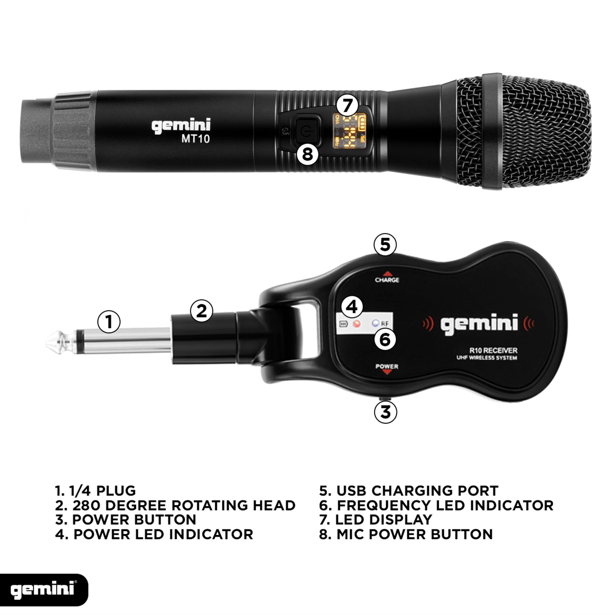 Gemini Wireless Microphone System UHF Handheld Rechargeable Cordless Mic with Receiver for Karaoke Singing DJ Performance PA Speaker Mixer 50M Range Plug Play (GMU-M100) Single Mic - Image 6