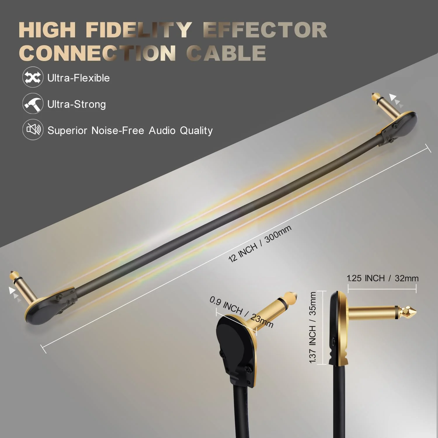 Generic Guitar Flat Patch Cables - 6 Inch C-Shape Effect Pedal Cables - Black with Durable Gold Plated Connectors, Maximize Pedalboard Space (3 Pack) - Image 3