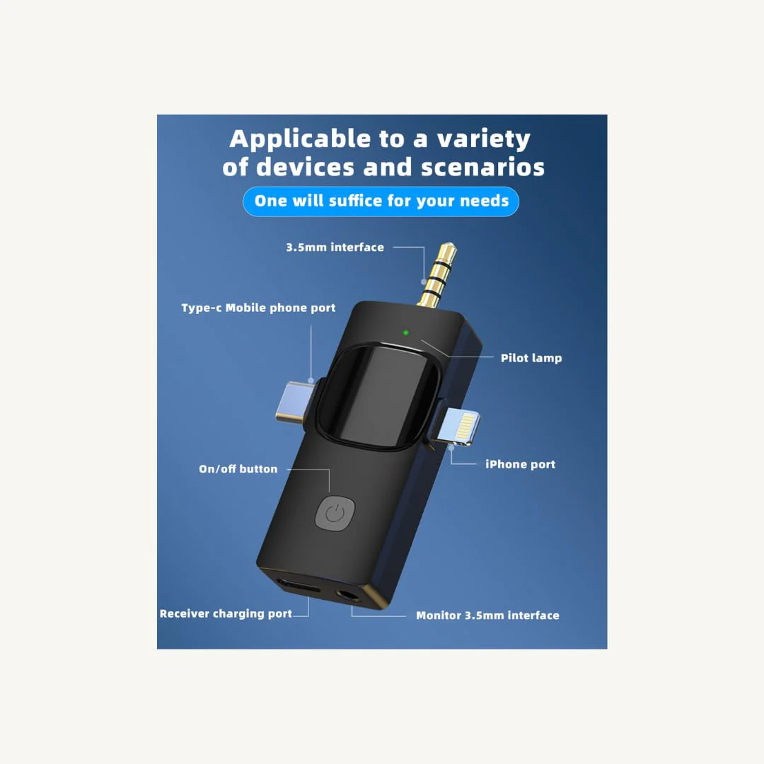 Generic K15 3 in 1 Wireless Lavalier Microphone for IPHONE/ANDROID/TABLET/Perfect for vlogging, podcasts, presentations, live performances, and professional recordings., Black - Image 4