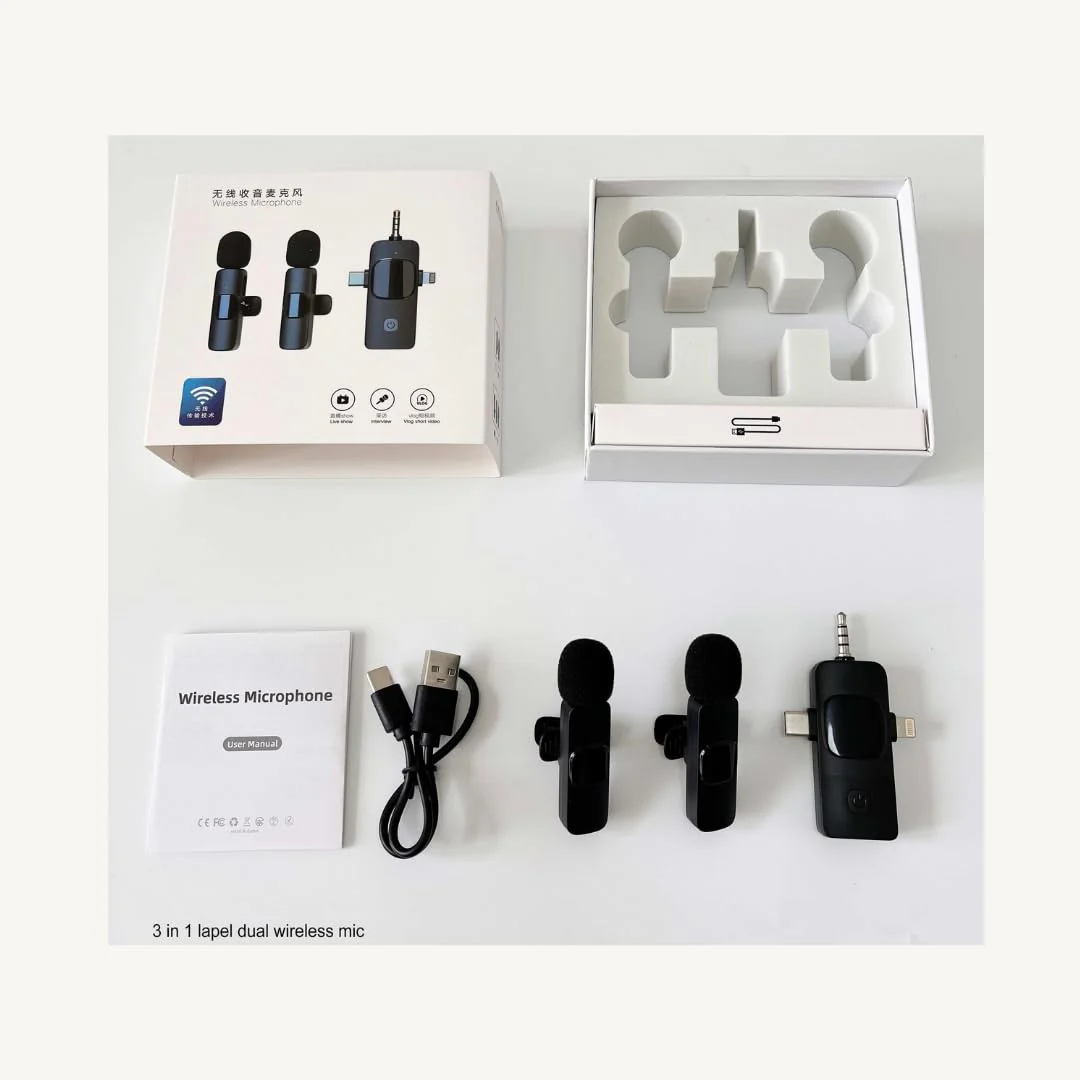 Generic K15 3 in 1 Wireless Lavalier Microphone for IPHONE/ANDROID/TABLET/Perfect for vlogging, podcasts, presentations, live performances, and professional recordings., Black - Image 6