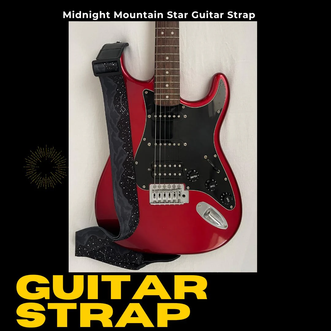 Generic Midnight Mountain Star Guitar Strap, Polyester Webbing strap with Genuine Leather Ends., Black - Image 5