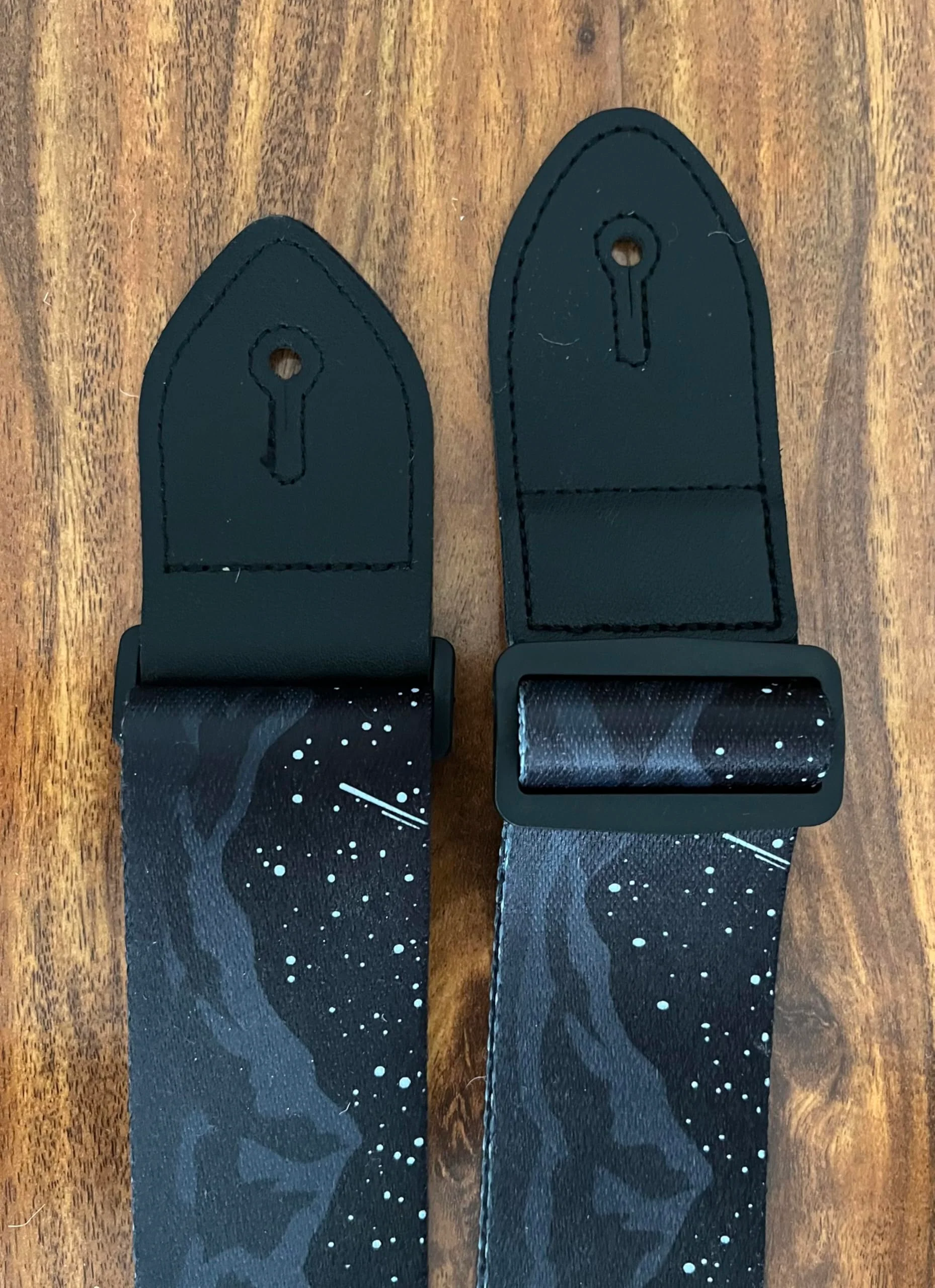 Generic Midnight Mountain Star Guitar Strap, Polyester Webbing strap with Genuine Leather Ends., Black - Image 8