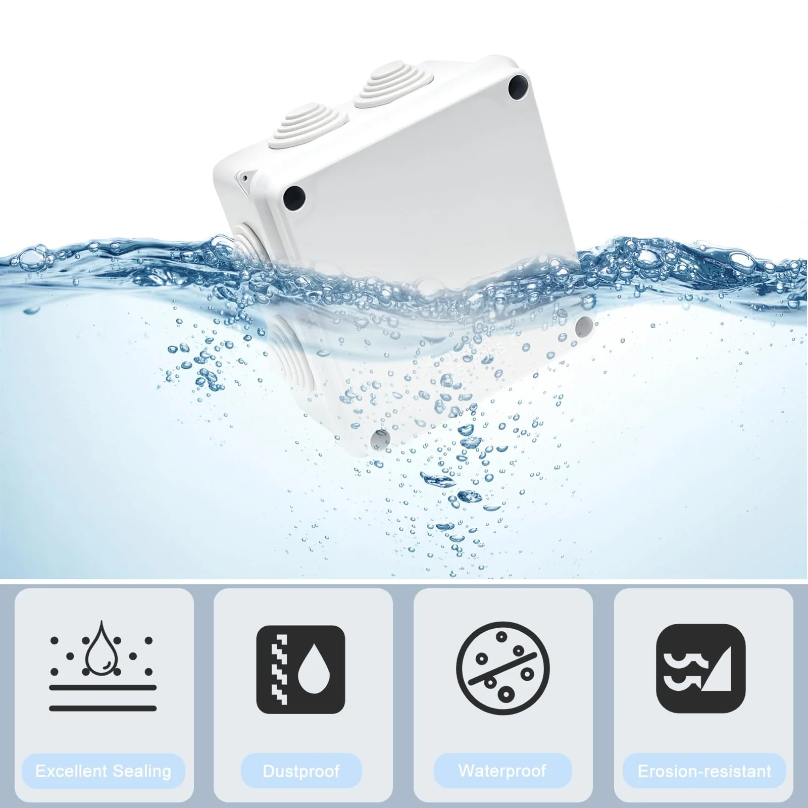 Gentpovth Pack of 2 Junction Boxes, Waterproof IP65, 100 mm x 100 mm x 70 mm, ABS Casing, Junction Box, Surface-Mounted, Distribution Box, Outdoor, Plastic Plug Screw Connection, Electrical Box - Image 4
