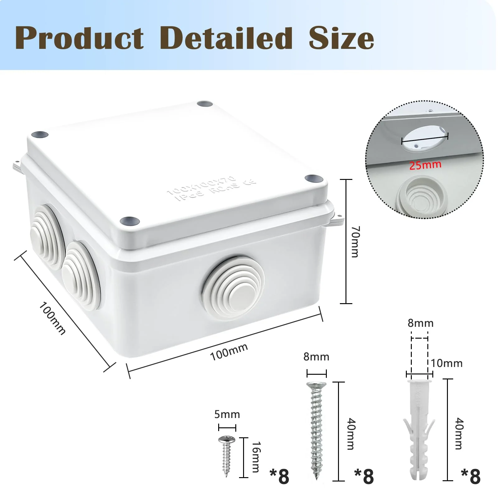 Gentpovth Pack of 2 Junction Boxes, Waterproof IP65, 100 mm x 100 mm x 70 mm, ABS Casing, Junction Box, Surface-Mounted, Distribution Box, Outdoor, Plastic Plug Screw Connection, Electrical Box - Image 7