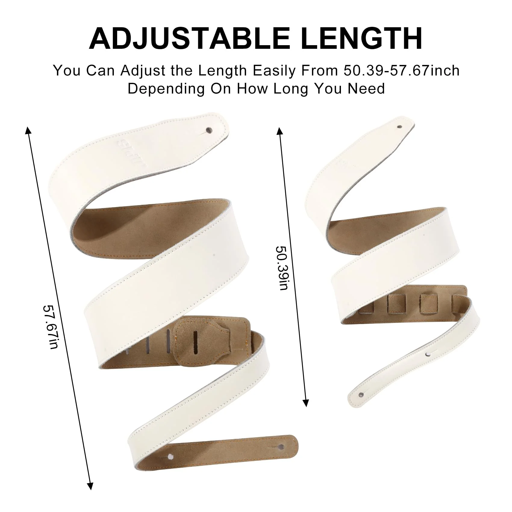 Genuine Cowhide Leather Guitar Strap Soft Durable Guitar Strap for Acoustic Electric Guitar&Bass Adjustable Strap Jipis 014-white - Image 3