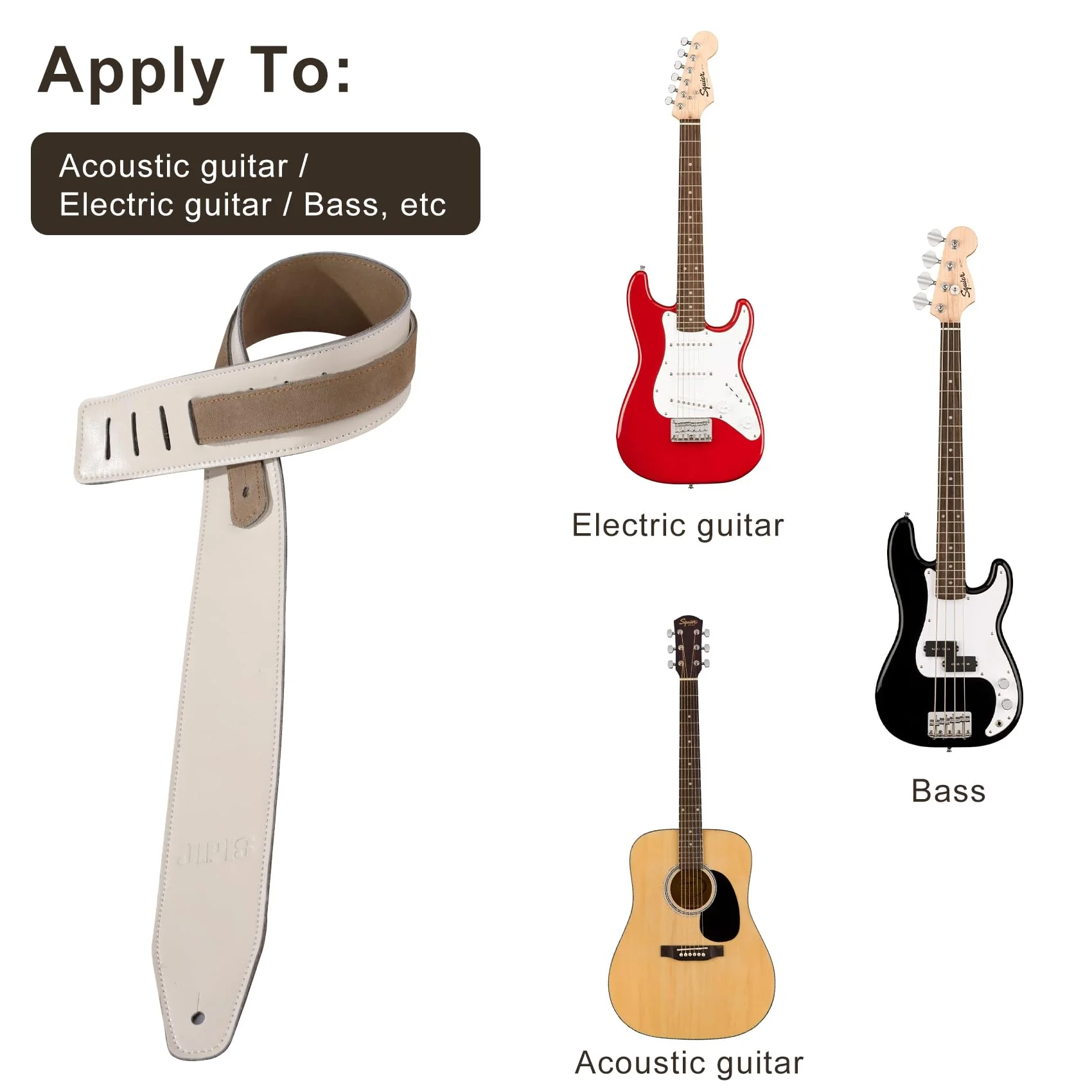 Genuine Cowhide Leather Guitar Strap Soft Durable Guitar Strap for Acoustic Electric Guitar&Bass Adjustable Strap Jipis 014-white - Image 4