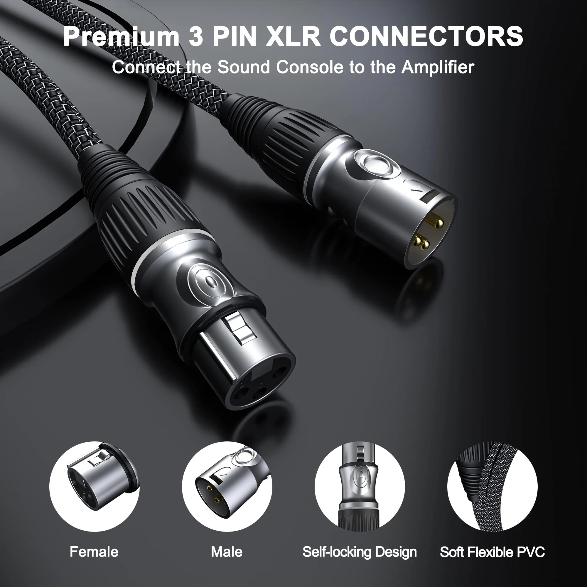 GeoHN.G XLR Microphone Cable 50FT/15M, 3-Pin Heavy Duty Balanced Microphone Cord XLR Male to Female Nylon Braided Speaker Cable for Mixer/Recording Studio/Speaker Systems 1 PACK - Image 6
