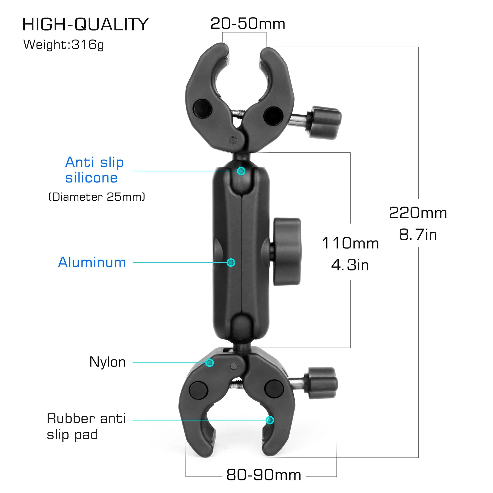 GEPULY Umbrella Clamp for Chair 5.5lb Load, 20-50mm Double Super Camera Mount, Aluminum Magic Arm Dual Ball Head Heavy Duty for Handlebar/Tripod/Stroller Wheelchair/Desk/Pole/Cross Bar/Motorcycle 2 Clamps - Image 2