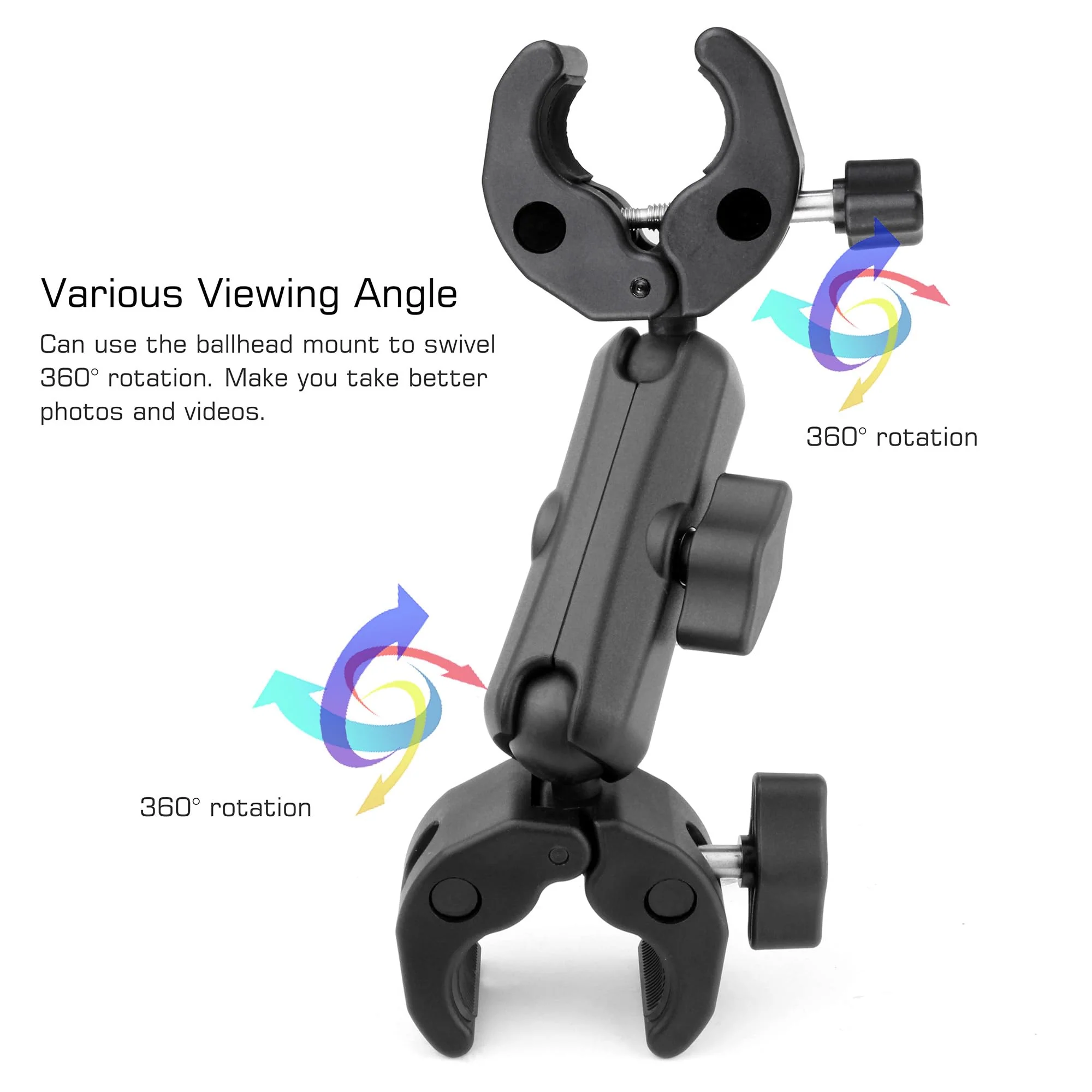 GEPULY Umbrella Clamp for Chair 5.5lb Load, 20-50mm Double Super Camera Mount, Aluminum Magic Arm Dual Ball Head Heavy Duty for Handlebar/Tripod/Stroller Wheelchair/Desk/Pole/Cross Bar/Motorcycle 2 Clamps - Image 5