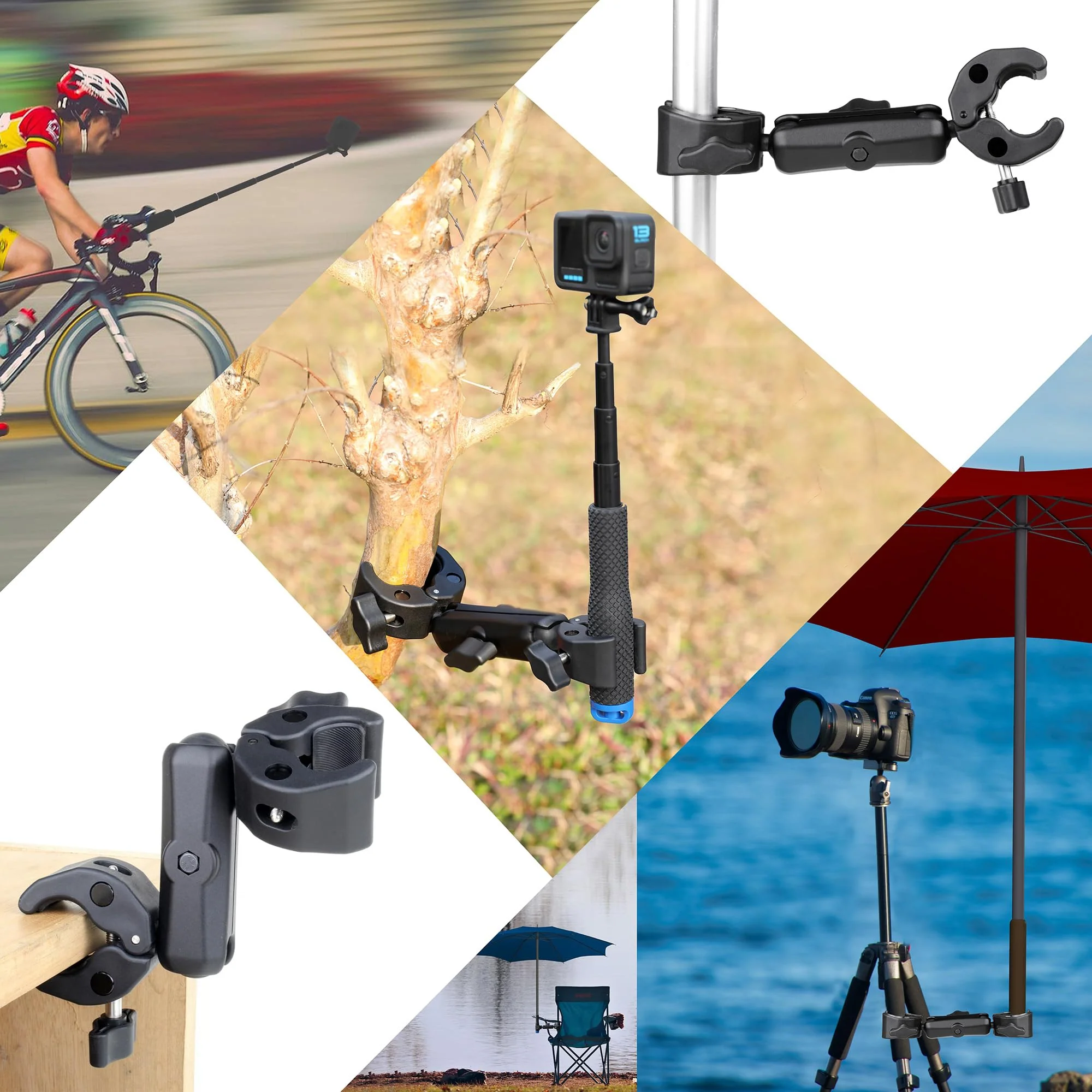 GEPULY Umbrella Clamp for Chair 5.5lb Load, 20-50mm Double Super Camera Mount, Aluminum Magic Arm Dual Ball Head Heavy Duty for Handlebar/Tripod/Stroller Wheelchair/Desk/Pole/Cross Bar/Motorcycle 2 Clamps - Image 6