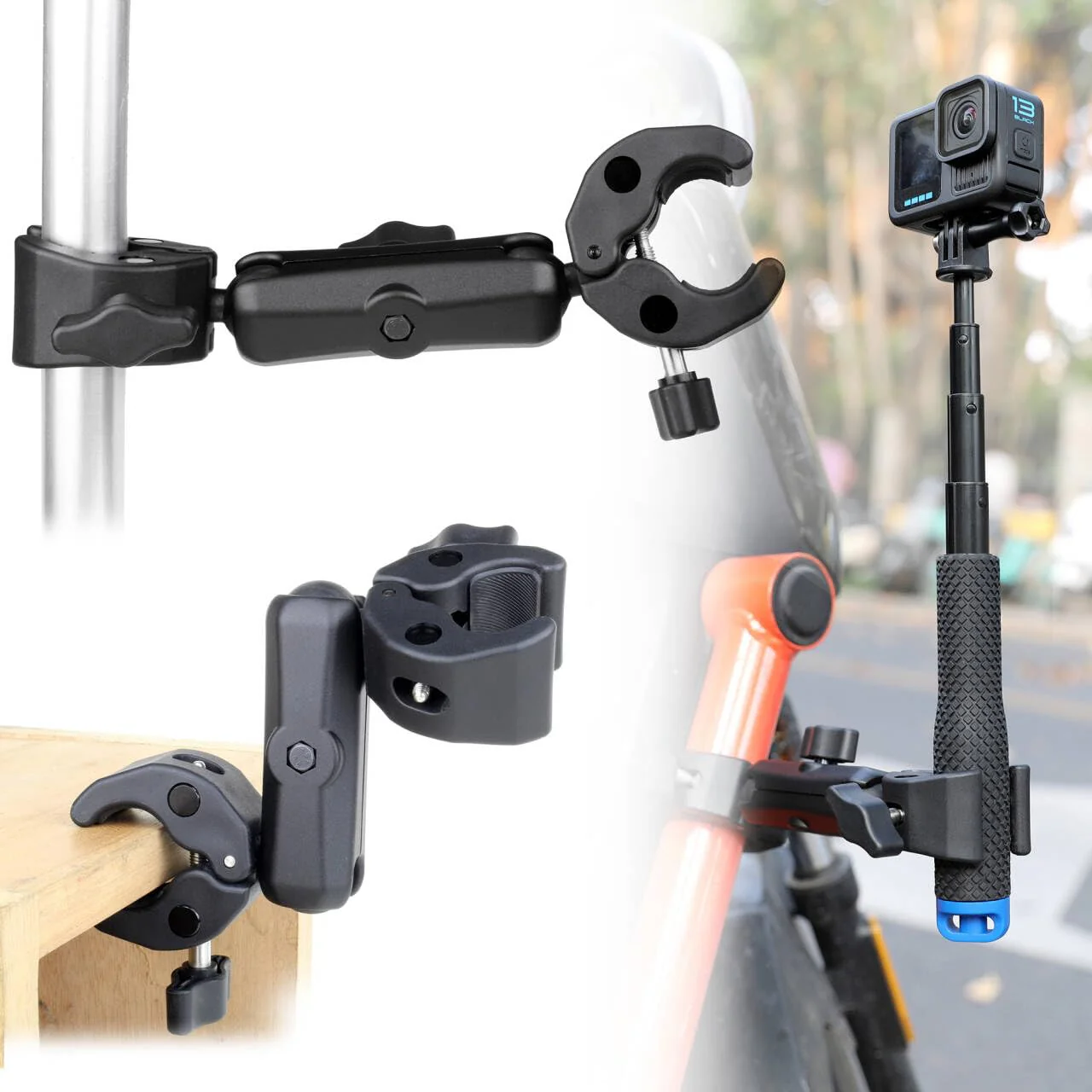 GEPULY Umbrella Clamp for Chair 5.5lb Load, 20-50mm Double Super Camera Mount, Aluminum Magic Arm Dual Ball Head Heavy Duty for Handlebar/Tripod/Stroller Wheelchair/Desk/Pole/Cross Bar/Motorcycle 2 Clamps - Image 7