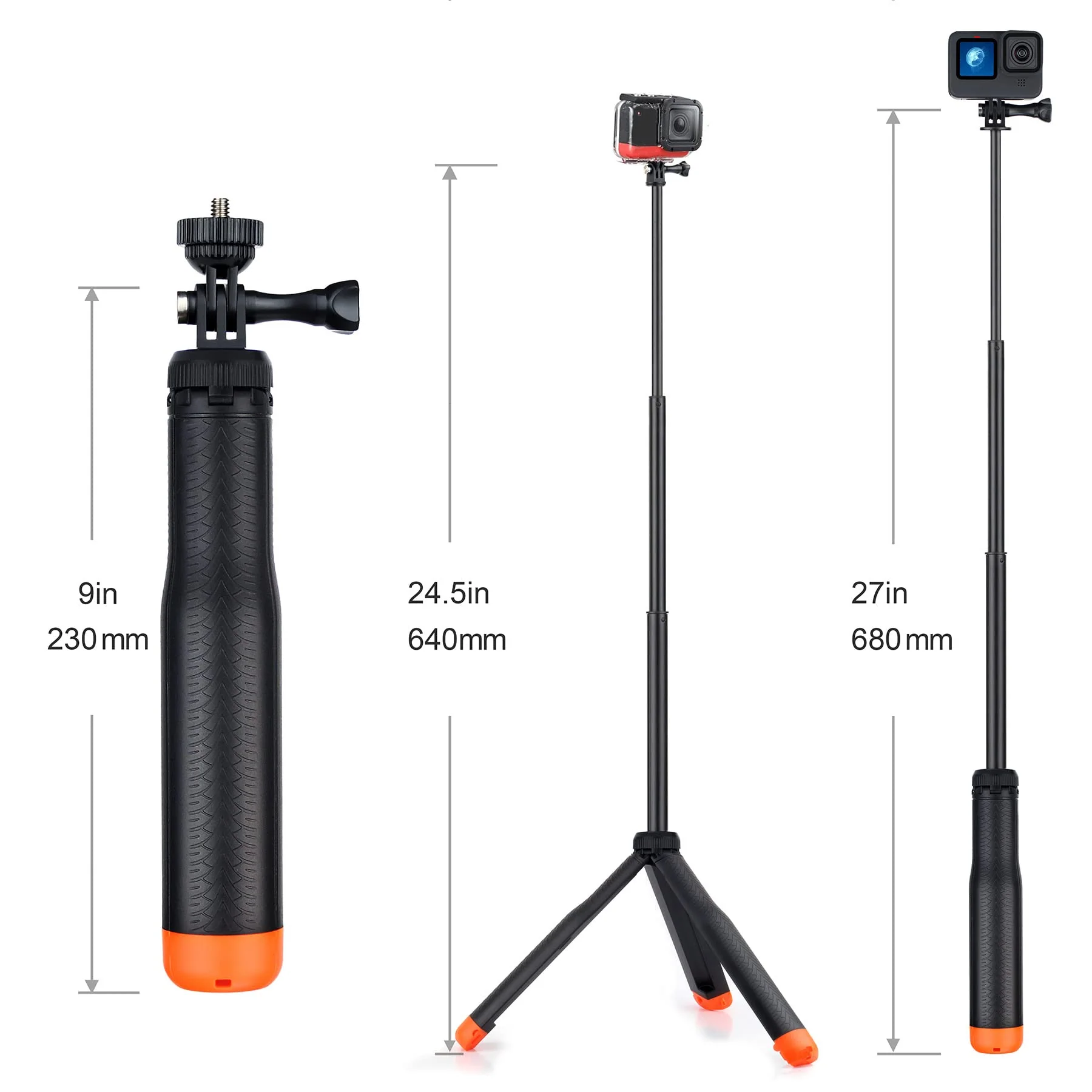 GEPULY Waterproof Telescopic Selfie Stick Floating Hand Grip Tripod for GoPro Hero 10 9 8 7 6 5 4 3 2, Fusion, Max, OSMO and Most Action Cameras - Features as Floating Pole, Hand Grip, Monopod, Tripod Floating Tripod Pole for Action Camera - Image 2