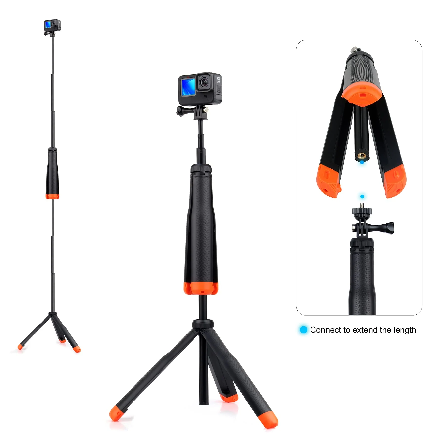 GEPULY Waterproof Telescopic Selfie Stick Floating Hand Grip Tripod for GoPro Hero 10 9 8 7 6 5 4 3 2, Fusion, Max, OSMO and Most Action Cameras - Features as Floating Pole, Hand Grip, Monopod, Tripod Floating Tripod Pole for Action Camera - Image 3