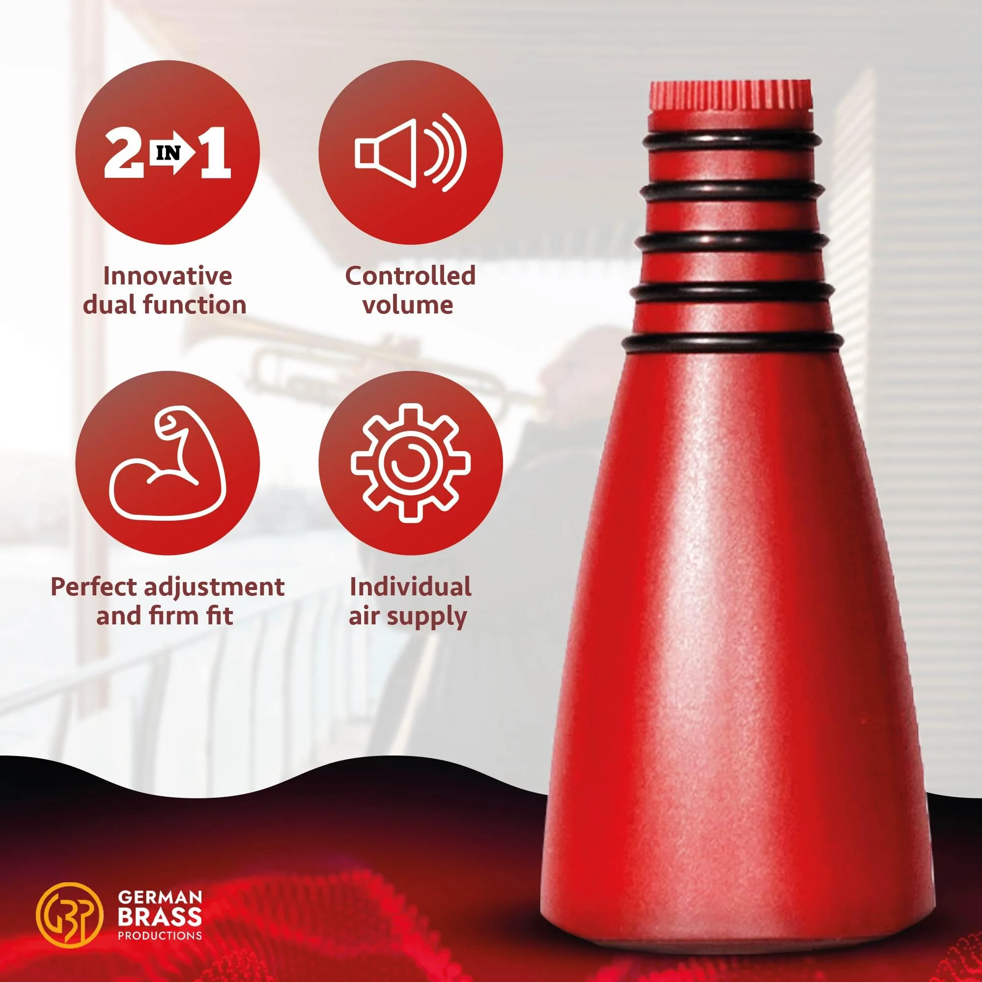 GERMAN BRASS PRODUCTIONS trumpet mute | silencer with dual function as practice and mouthpiece mute for trumpet | adaptable for all trumpets | trumpet accessories made in Germany | Red - Image 2