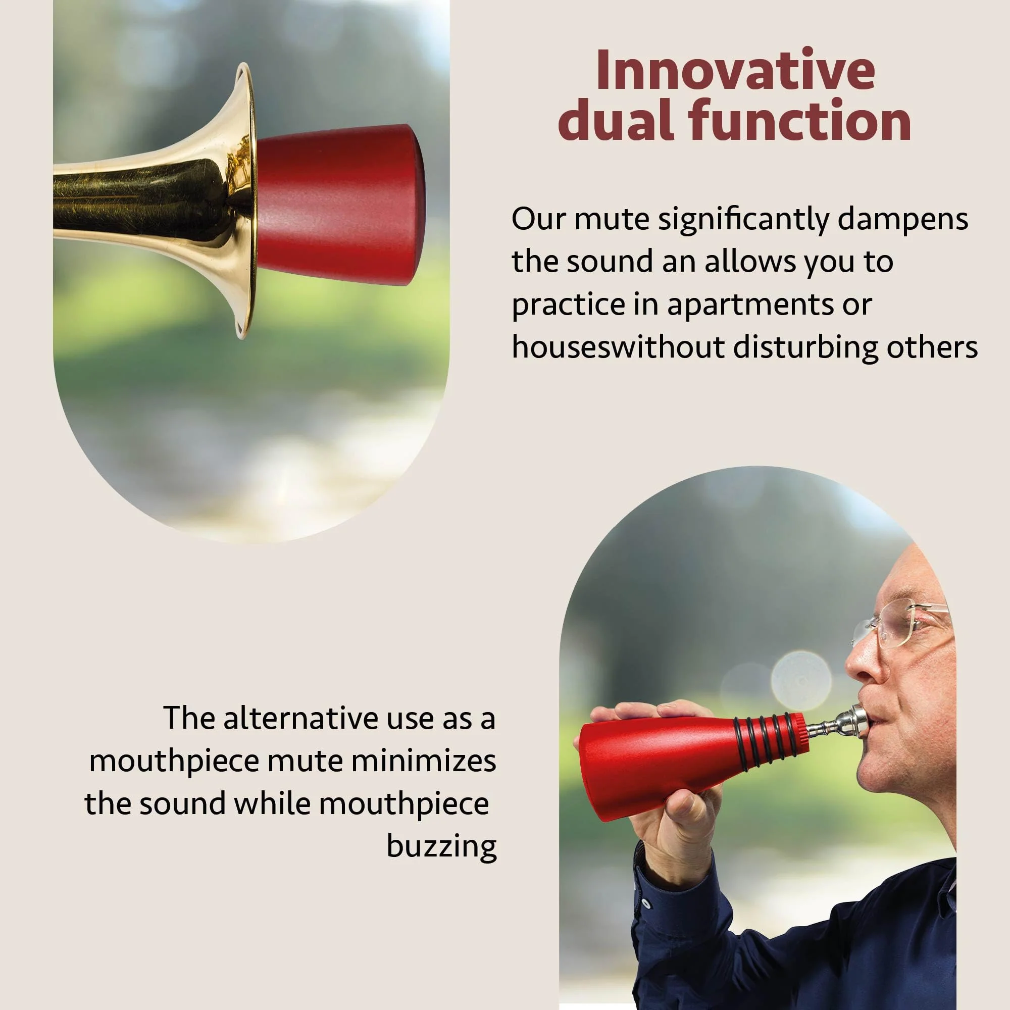 GERMAN BRASS PRODUCTIONS trumpet mute | silencer with dual function as practice and mouthpiece mute for trumpet | adaptable for all trumpets | trumpet accessories made in Germany | Red - Image 4