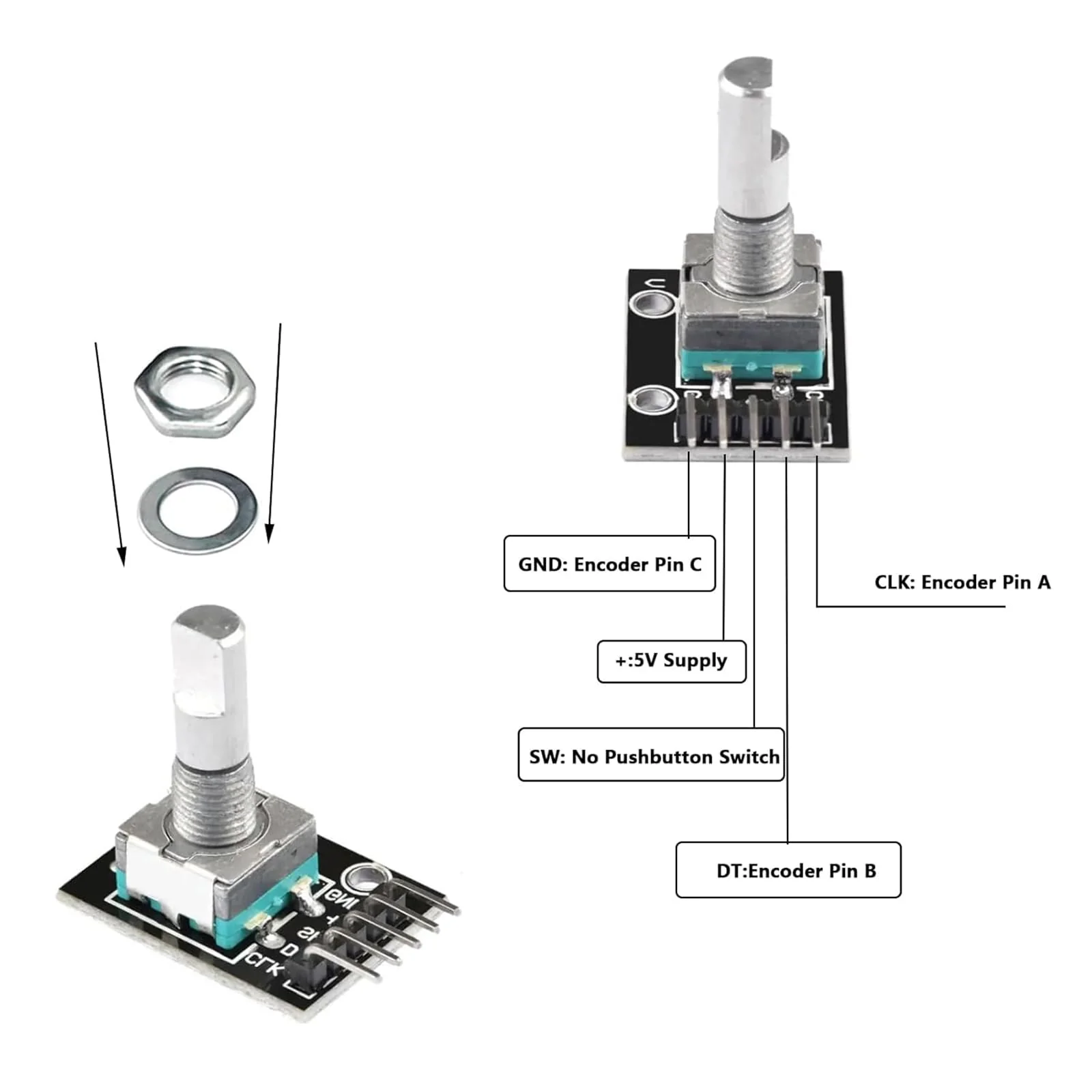 GERUI 6 x KY-040 Rotary Encoder, Rotary Encoder Module Compatible with Arduino, 360 Degree Rotary Encoder, Potentiometer, Digital Pulse Output Electronic Building Blocks - Image 5