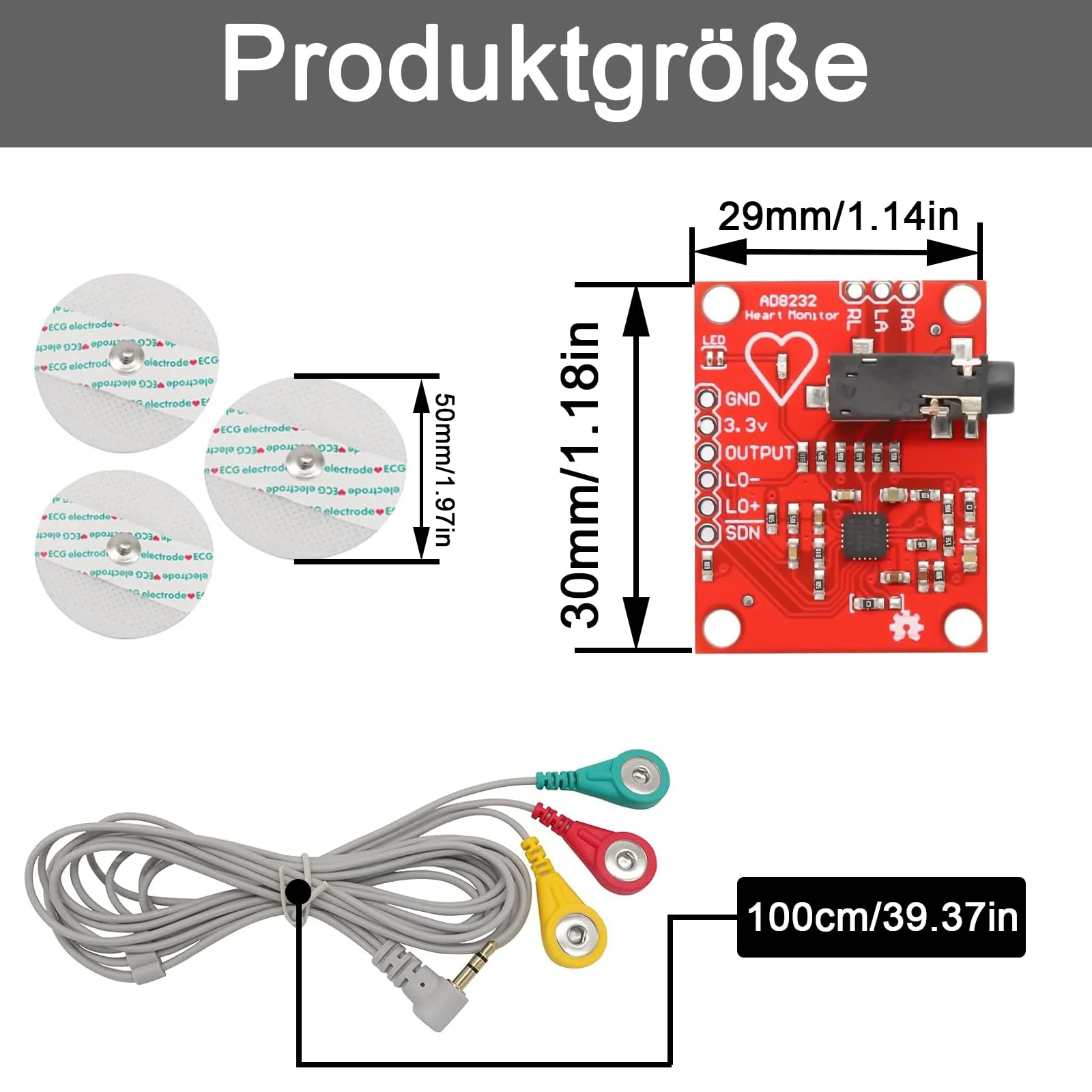 GERUI ECG Module AD8232 ECG Measurement Pulse Heart Rate Sensor Module Kit ECG Monitoring Sensor for Arduino - Image 2