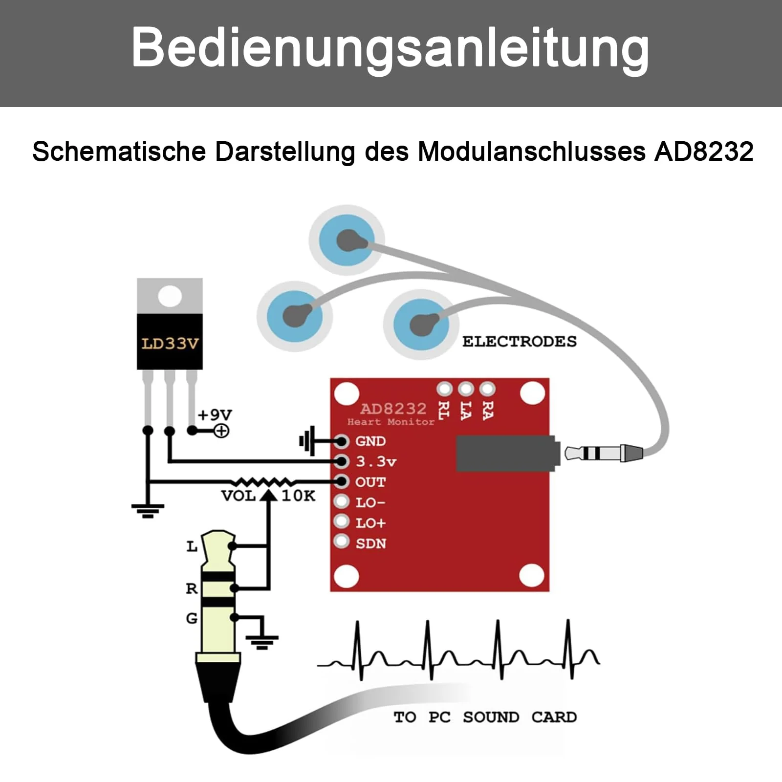 GERUI ECG Module AD8232 ECG Measurement Pulse Heart Rate Sensor Module Kit ECG Monitoring Sensor for Arduino - Image 3
