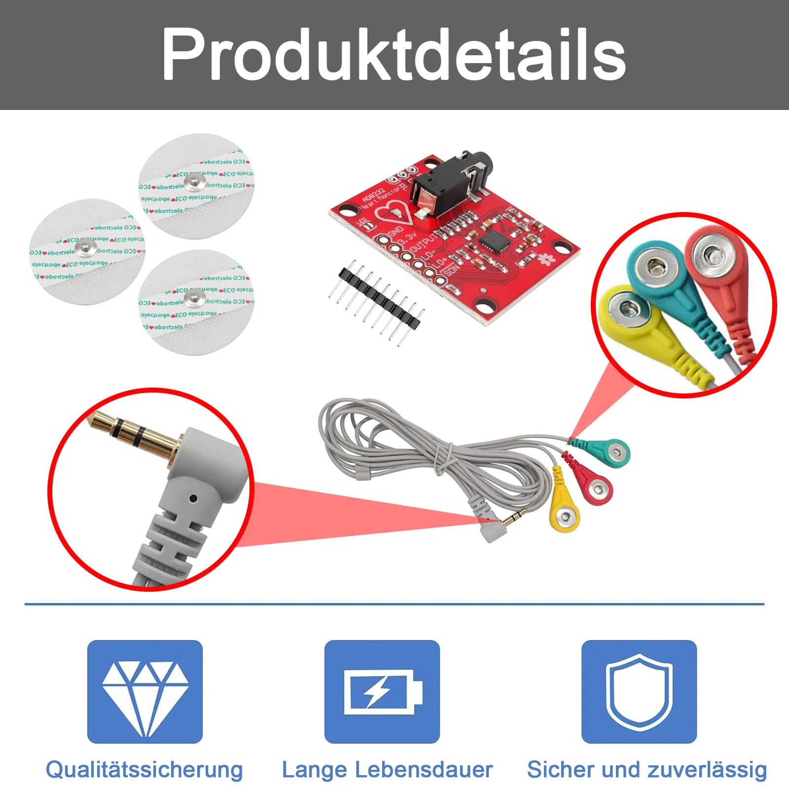 GERUI ECG Module AD8232 ECG Measurement Pulse Heart Rate Sensor Module Kit ECG Monitoring Sensor for Arduino - Image 6