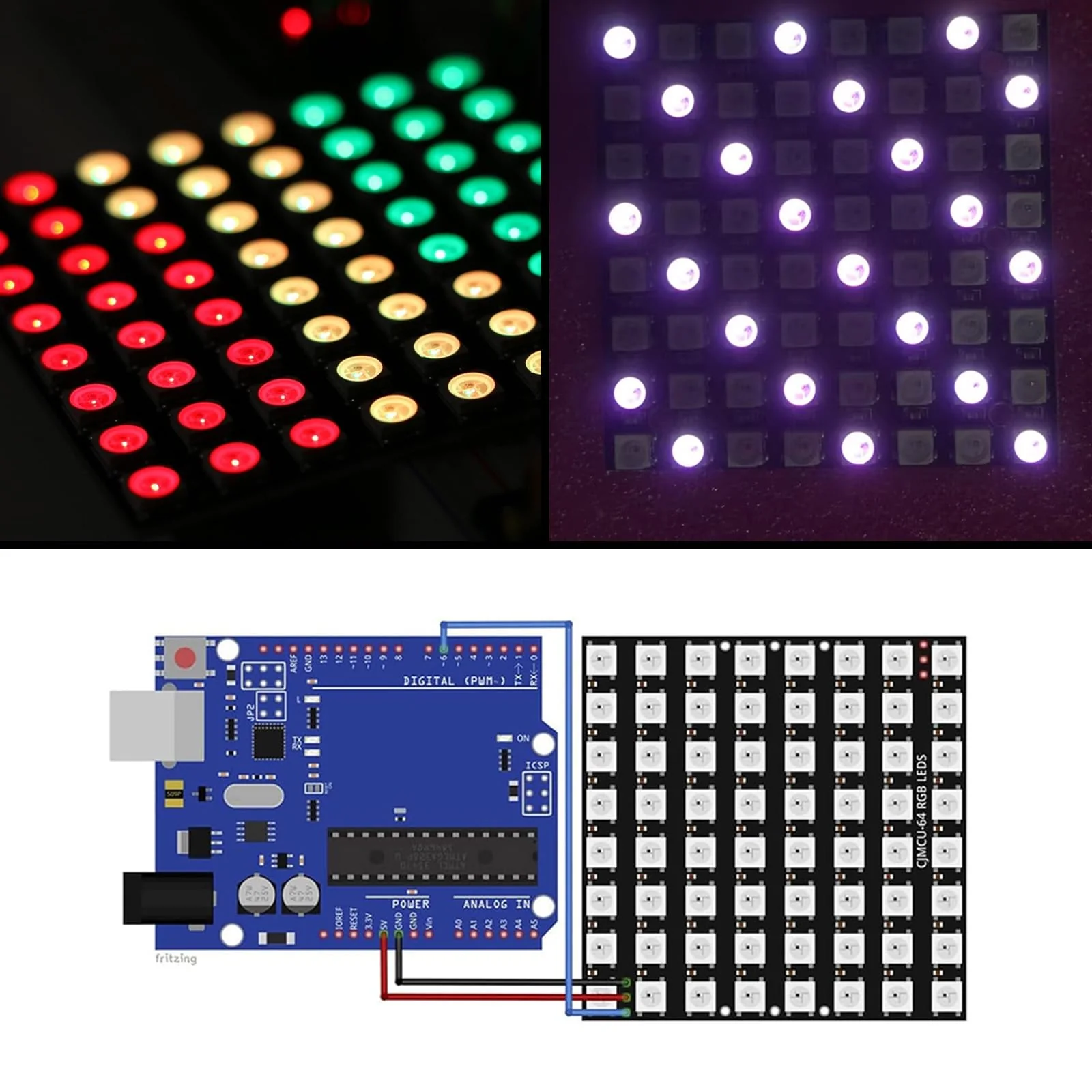 GERUI Pack of 3 U 64 LED Matrix Panel CJMCU-8x8 Module WS2812 5050 RGB in Full Colour Driver Colour Light Development Board Compatible for Arduino and Raspberry - Image 5