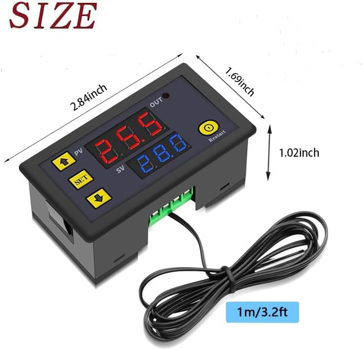 GERUI Pack of 3 W3230 20A DC 12V Digital Temperature Controller, Digital Thermostat Temperature Switch 50-120°C with NTC 10K Sensor Probe - Image 2