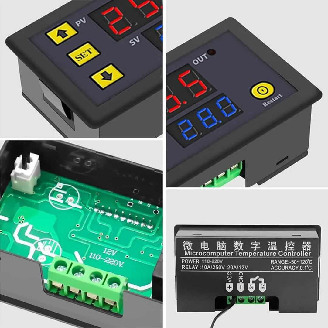 GERUI Pack of 3 W3230 20A DC 12V Digital Temperature Controller, Digital Thermostat Temperature Switch 50-120°C with NTC 10K Sensor Probe - Image 4
