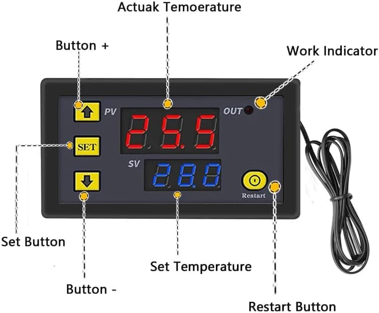 GERUI Pack of 3 W3230 20A DC 12V Digital Temperature Controller, Digital Thermostat Temperature Switch 50-120°C with NTC 10K Sensor Probe - Image 5