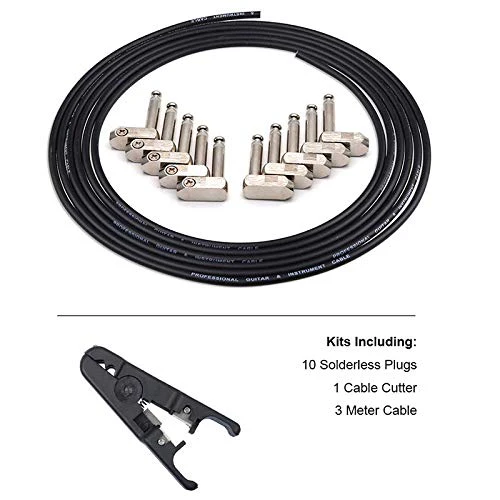 GET Music DIY Pedalboard Kit, Solderless Guitar Patch Cable Cord for Pedal Board with 10 Plugs, 10 Feet Cable Angle Plugs Solderless Kits - Image 6