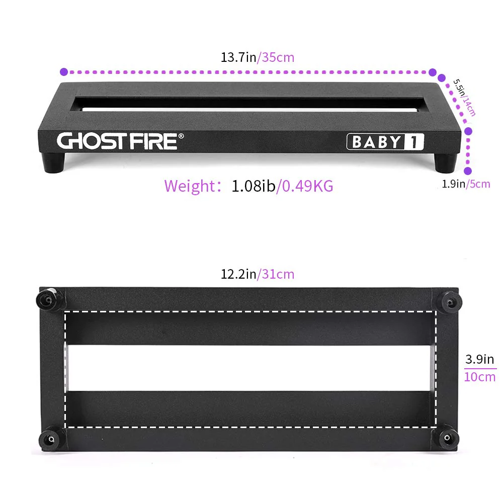 Ghost Fire Guitar Pedal Board Aluminum Alloy Effect Pedalboard,V Series (V-BABY1-PB(13.7''x5.5'')) 13.7''x5.5'' - Image 2