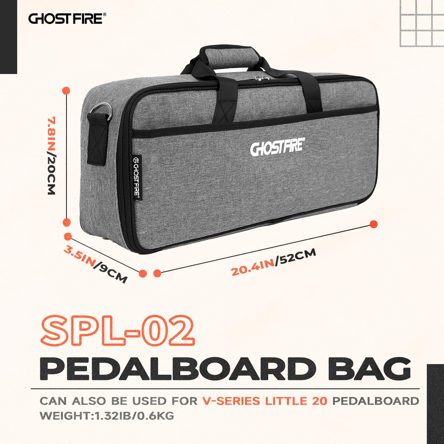 Ghost Fire Guitar Pedal Board Bag Effect Pedalboard Bag Accessory Storage Bag Carry Case 20.4x7.8x3.5in 20.4"x7.8" - Image 2