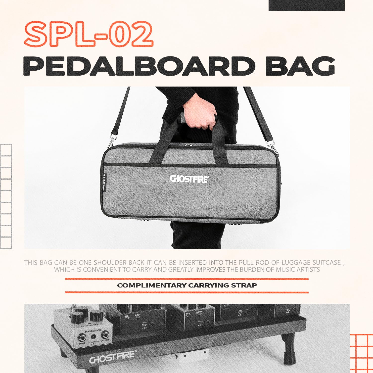 Ghost Fire Guitar Pedal Board Bag Effect Pedalboard Bag Accessory Storage Bag Carry Case 20.4x7.8x3.5in 20.4"x7.8" - Image 3