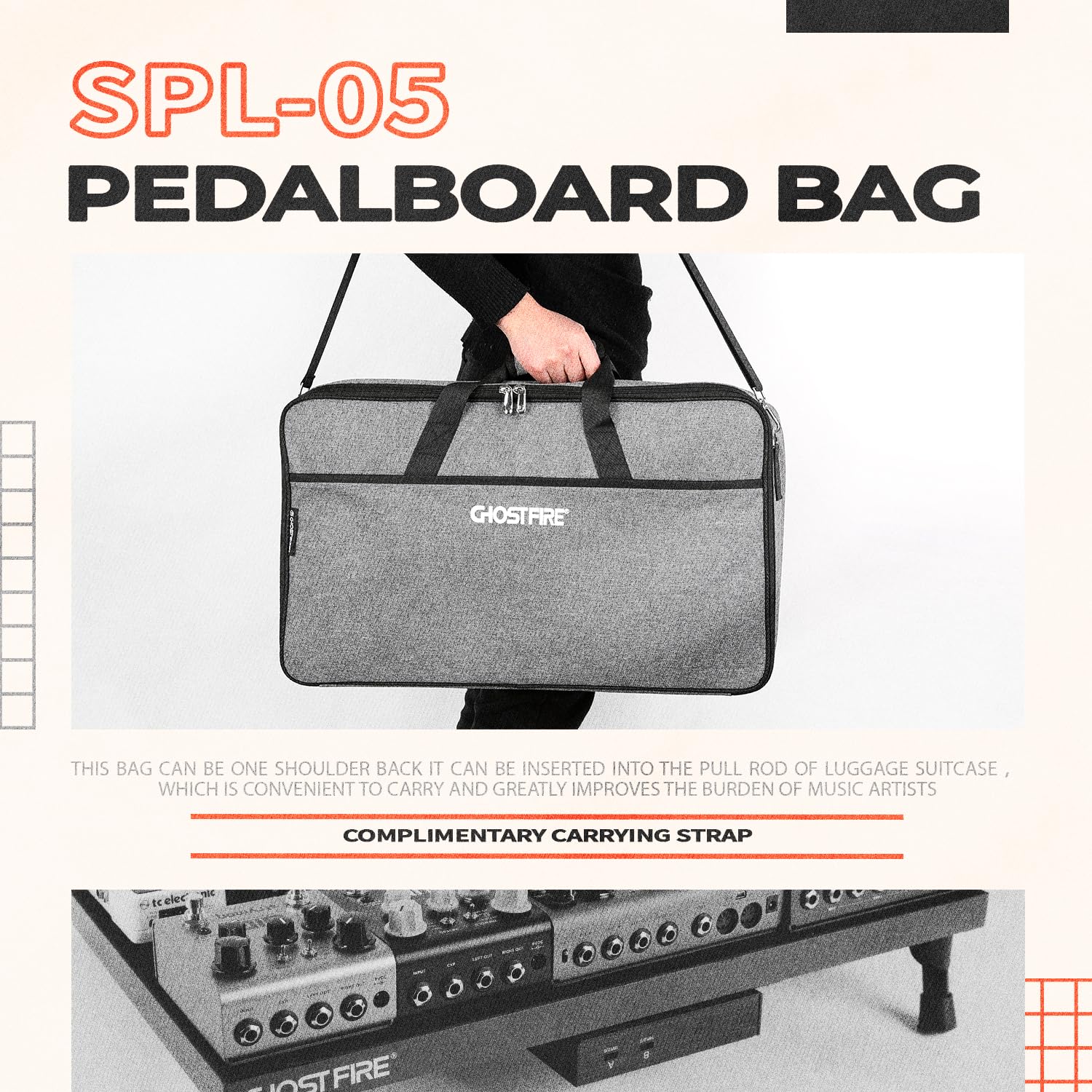 Ghost Fire Guitar Pedal Board Bag Effect Pedalboard Bag Accessory Storage Bag Carry Case 23.6x13.4x4.7in 23.6"x13.4" - Image 3