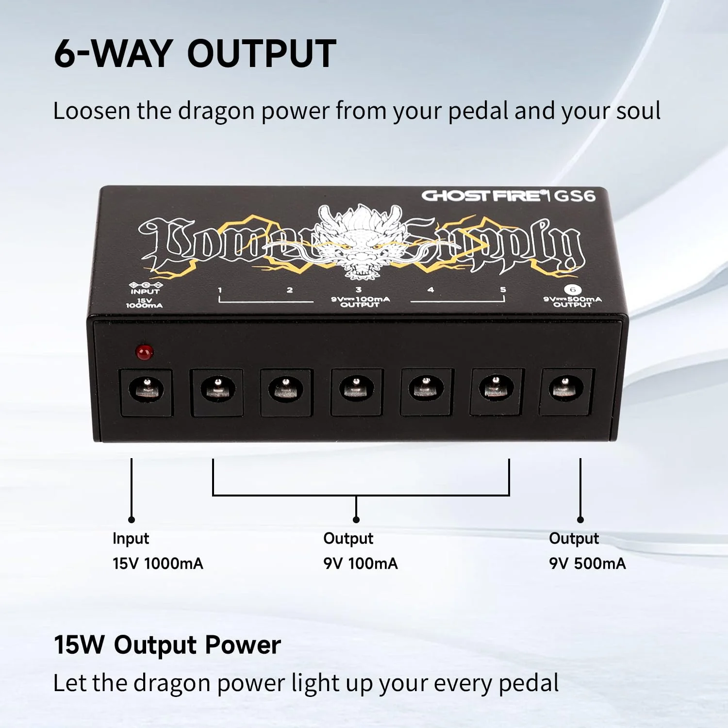 GHOSTFIRE GS10-SV2 GS6 Guitar Pedal Power Supply 9V/1000mA High Current for 9V/12V/18V Effect Pedals (GS6) - Image 3