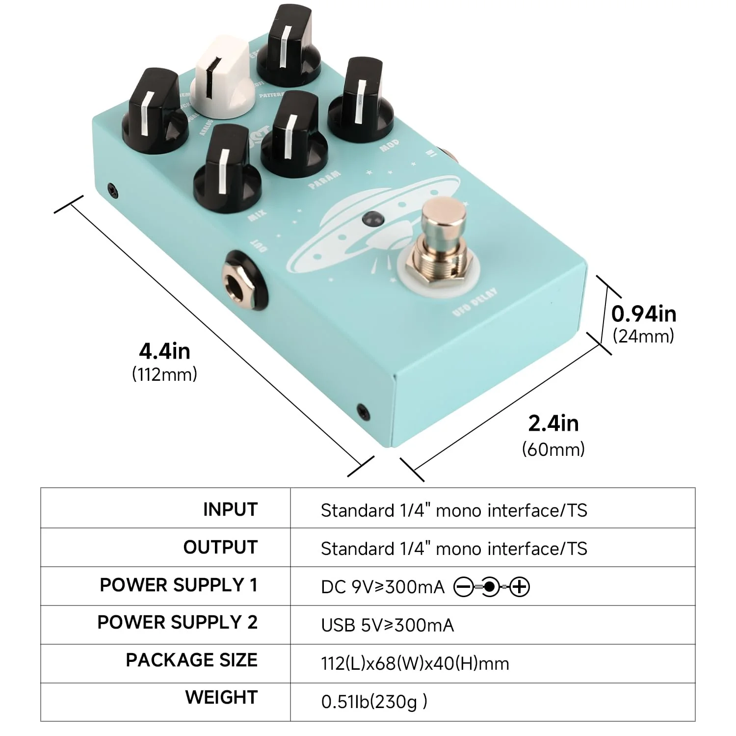 GHOSTFIRE Guitar Delay Pedal for Pedal Boards,9 Different Delay Effects for Electric Guitar, Bass,Tape,True Bypass (UFO Delay) - Image 2