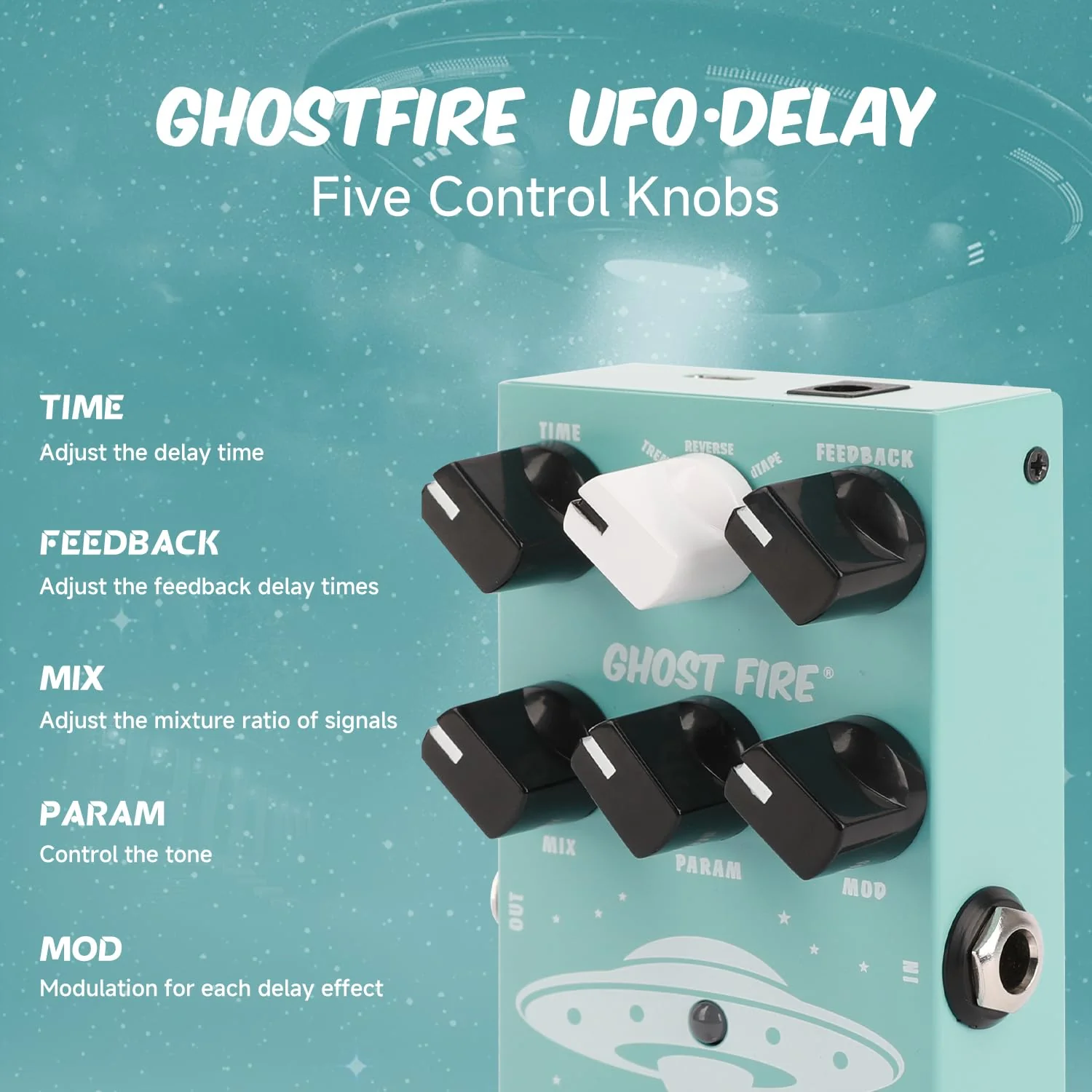 GHOSTFIRE Guitar Delay Pedal for Pedal Boards,9 Different Delay Effects for Electric Guitar, Bass,Tape,True Bypass (UFO Delay) - Image 4