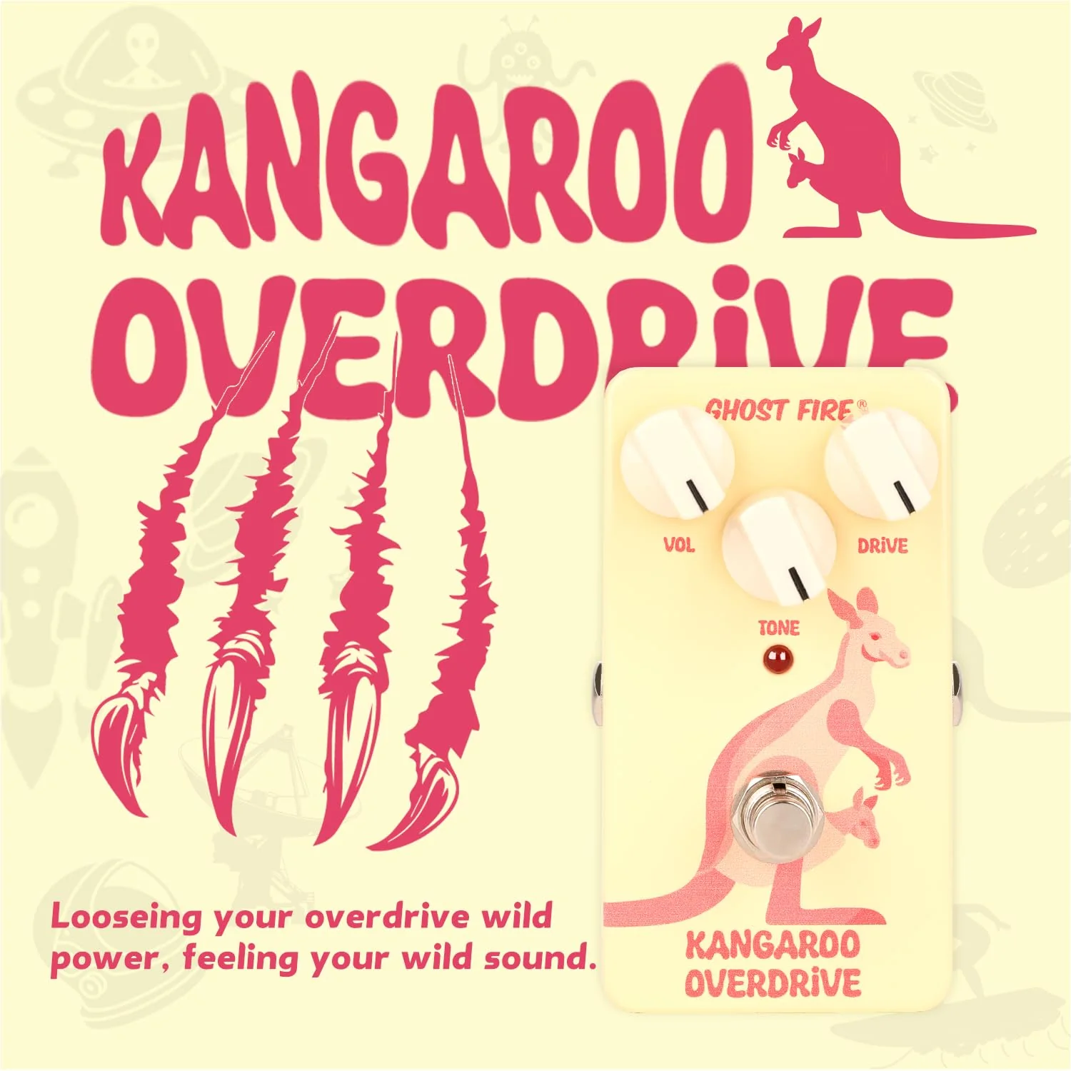 GHOSTFIRE Guitar Overdrive Effect Pedal for Electric Guitar (KANGAROO OVERDRIVE) YELLOW OVERDRIVE - Image 2