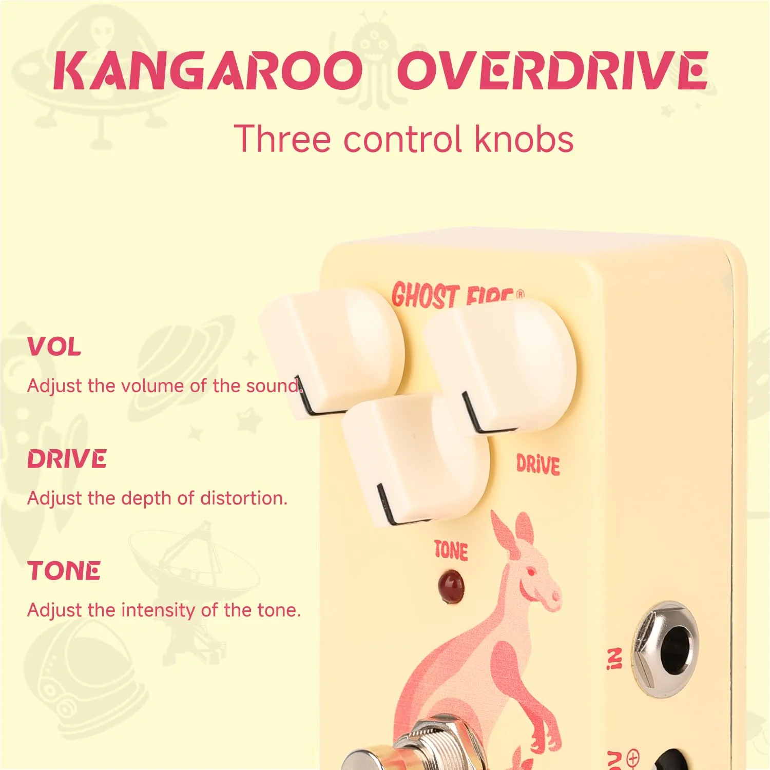 GHOSTFIRE Guitar Overdrive Effect Pedal for Electric Guitar (KANGAROO OVERDRIVE) YELLOW OVERDRIVE - Image 3