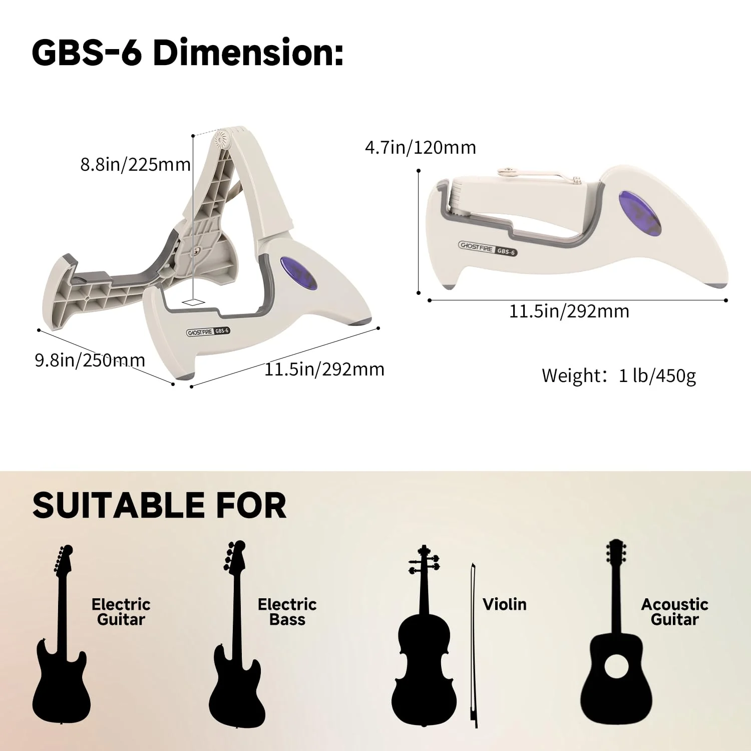 GHOSTFIRE Guitar Stand Folding Electric Guitar Stands Floor Adjustable A-Frame Stand Tripod Fit For Acoustic, Violin, Electric, Bass Guitars With Non-Slip Rubber Feet (GBS-6) GBS-6 - Image 2