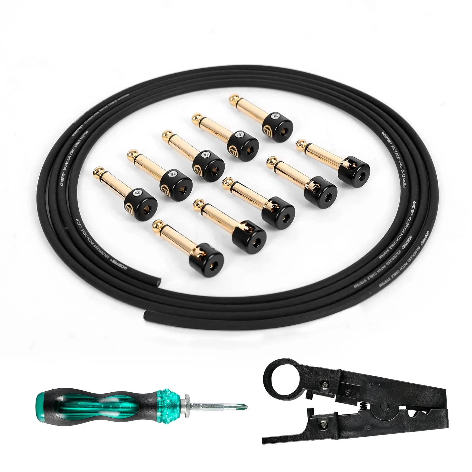 GHOSTFIRE Solderless Pedalboard Cable Kit, 6.5ft Cable & 10 Nickel Plated Copper Tip Connectors for Guitar Effects & Pedal Board, DIY Custom Patch Cables with Cutter, Bolt Driver (SP-02) SP-02