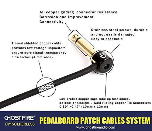 GHOSTFIRE Solderless Pedalboard Cable Kit, 6.5ft Cable & 10 Nickel Plated Copper Tip Connectors for Guitar Effects & Pedal Board, DIY Custom Patch Cables with Cutter, Bolt Driver (SP-02) SP-02 - Image 2