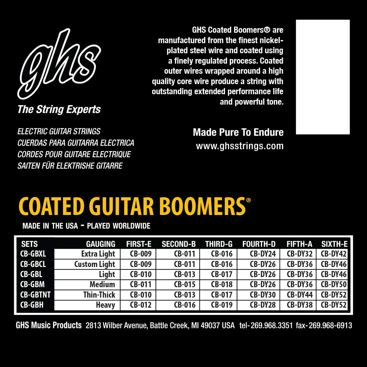GHS Strings CB-GBM Coated Boomers Nickel Electric Guitar Strings, Medium, 11-50 - Image 3