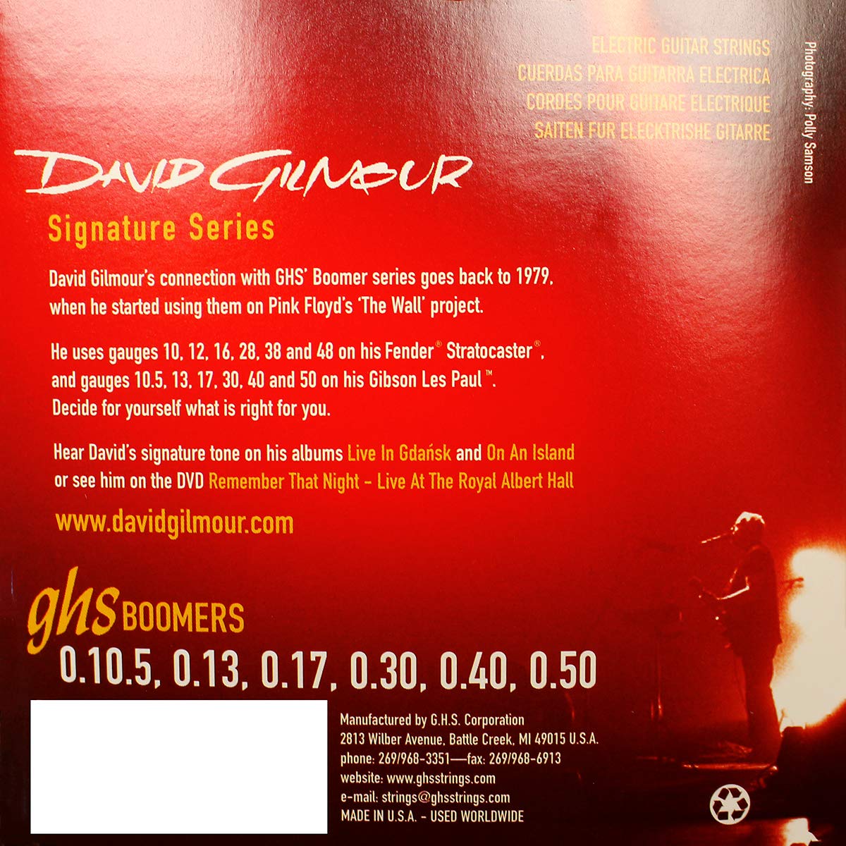GHS Strings, Electric Guitar Strings, Guitar Boomers David Gilmour Signature Series Red Set, Model: GB-DGG SET, Gauge 10 1/2-50, Pack of 3 SETS Red Set (10.5-50) - Image 3