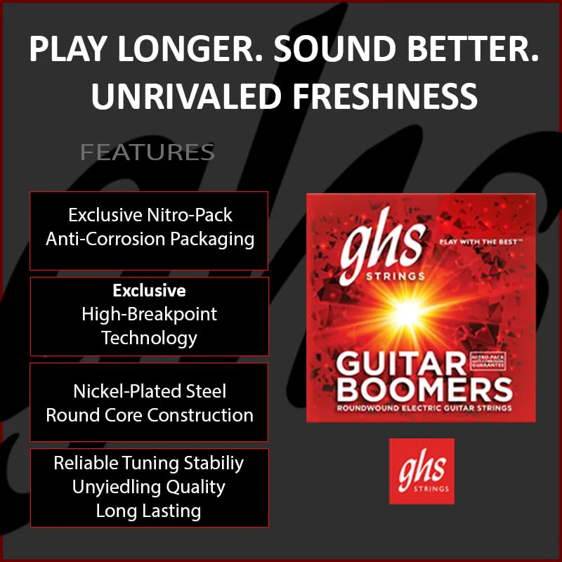 GHS Strings, GB9 1/2 Boomers, Nickel Plated Steel Electric Guitar Strings, Legendary Strength, Consistent Intonation, Long Lasting Brightness, Tone & Sustain. 6-String Guitar 9.5-44 XLT+ Gauge 3 Pack Extra Light+ (9.5-44) Pack of 3 - Image 2