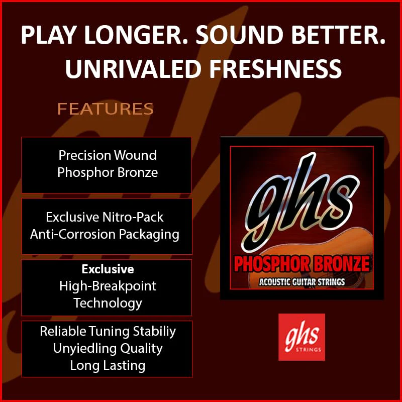 GHS Strings – Phosphor Bronze Acoustic Guitar Strings – Warm, Rich Tone, Balanced & Long-Lasting - For Acoustic, Fingerstyle, Strumming, Country, Rock, S335 Set (M) Medium Gauge 13-56, 3 PACK Standard Medium (13-56) Pack of 3 - Image 2