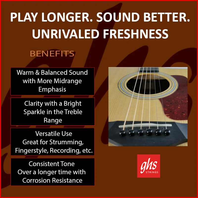 GHS Strings – Phosphor Bronze Acoustic Guitar Strings – Warm, Rich Tone, Balanced & Long-Lasting - For Acoustic, Fingerstyle, Strumming, Country, Rock, S335 Set (M) Medium Gauge 13-56, 3 PACK Standard Medium (13-56) Pack of 3 - Image 3