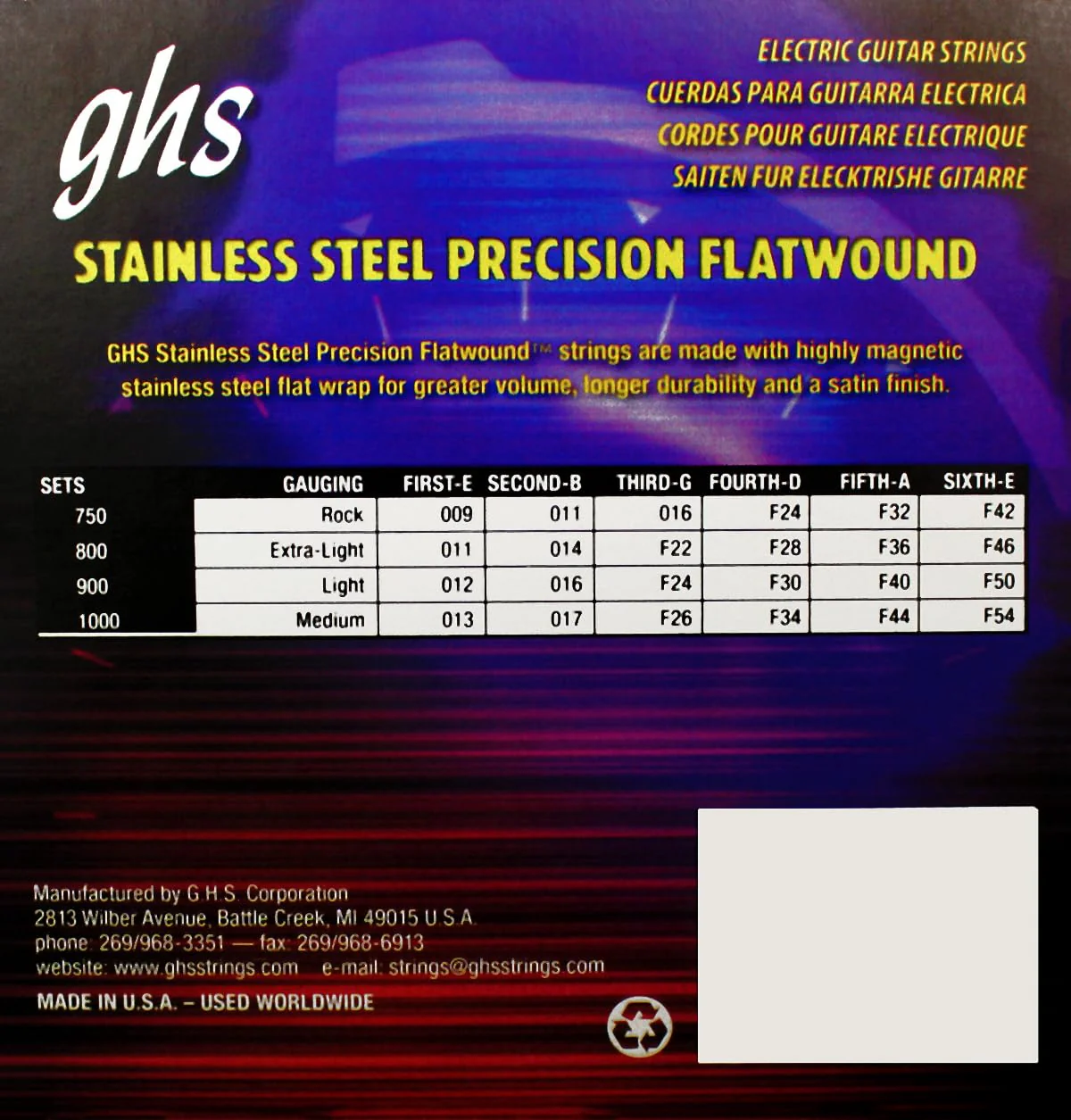 GHS Strings - Precision Flatwound - Electric Guitar Strings - Stainless Steel - High Volume - Polished Smooth - (L) - Light Gauge (900 SET) - 12-50 Light (12-50) Pack of 1 - Image 2